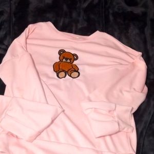 Pink textured teddy bear sweatee